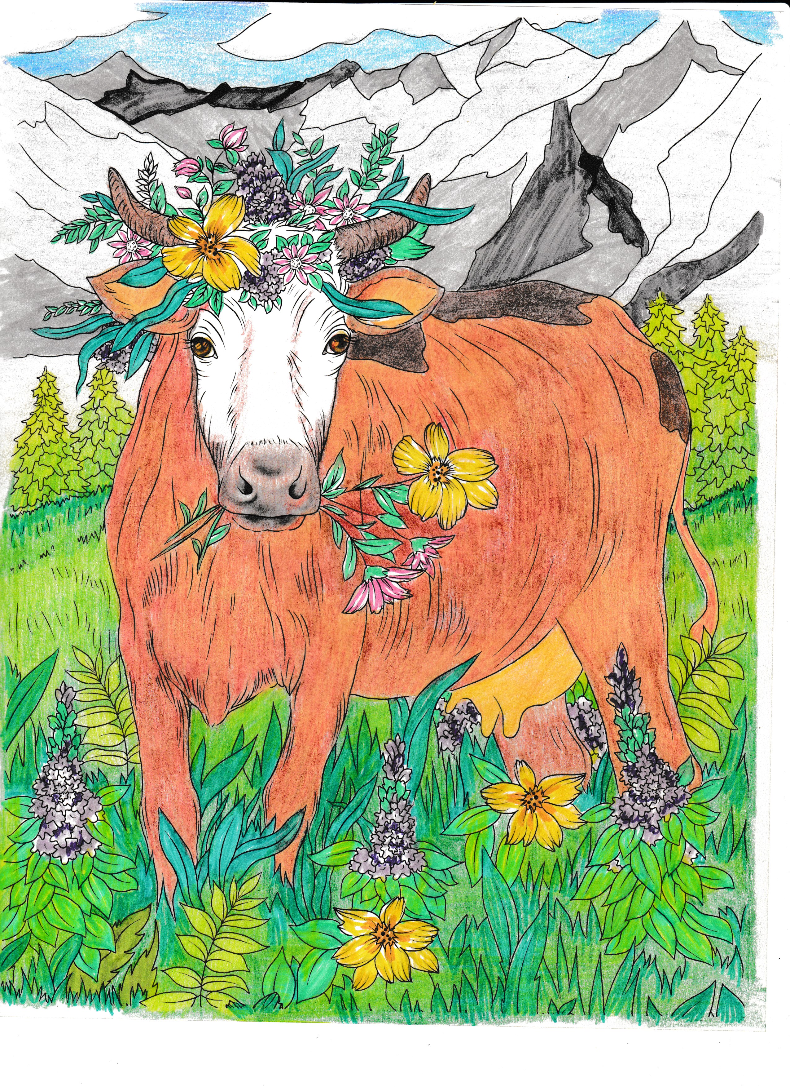Cow in Flowers
