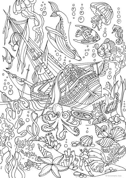 sunken ship coloring page