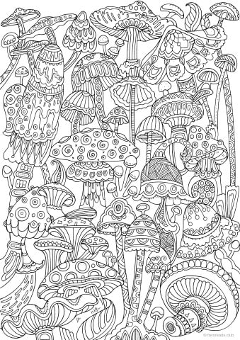 Mushrooms Printable Adult Coloring Page From Favoreads coloring Book Pages  for Adults and Kids, Coloring Sheets, Coloring Designs 