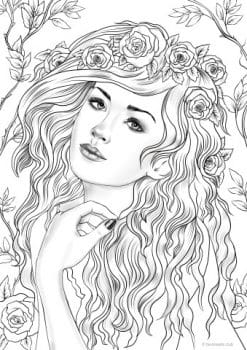 Printable Coloring Page Fantasy Floral Girl Portrait 