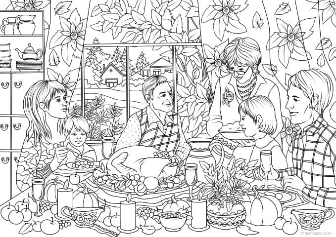 Download Thanksgiving Family Dinner - Favoreads Coloring Club