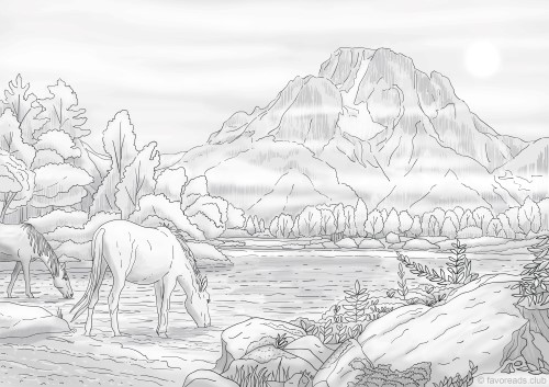 Nature Scenery Coloring Pages For Adults / Nature Landscape Printable