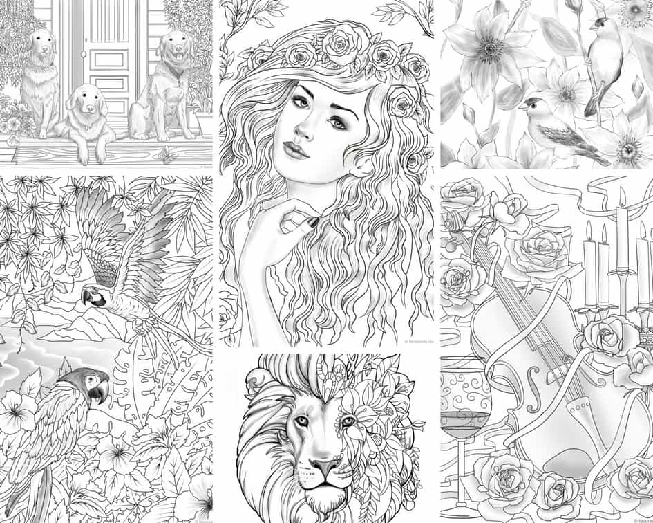 Grayscale Designs – 10 Coloring Pages