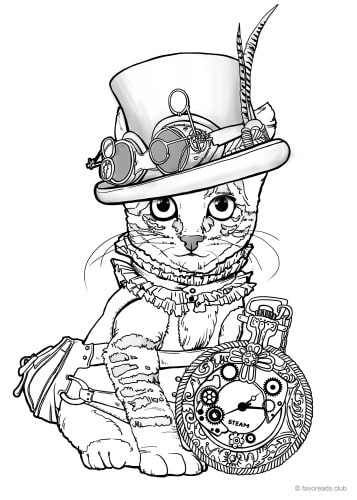 Steampunk Cat Favoreads Coloring Club