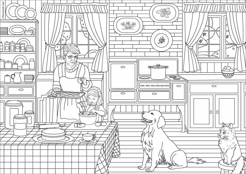Download Country Spring - Country Kitchen - Printable Adult Coloring Pages from Favoreads