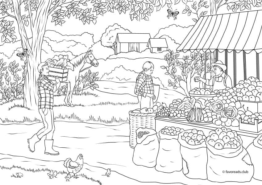 Download Country Spring - Country Market - Printable Adult Coloring Pages from Favoreads