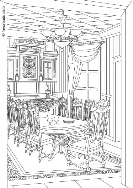 Authentic Architecture - Dining Room - Printable Adult Coloring Pages