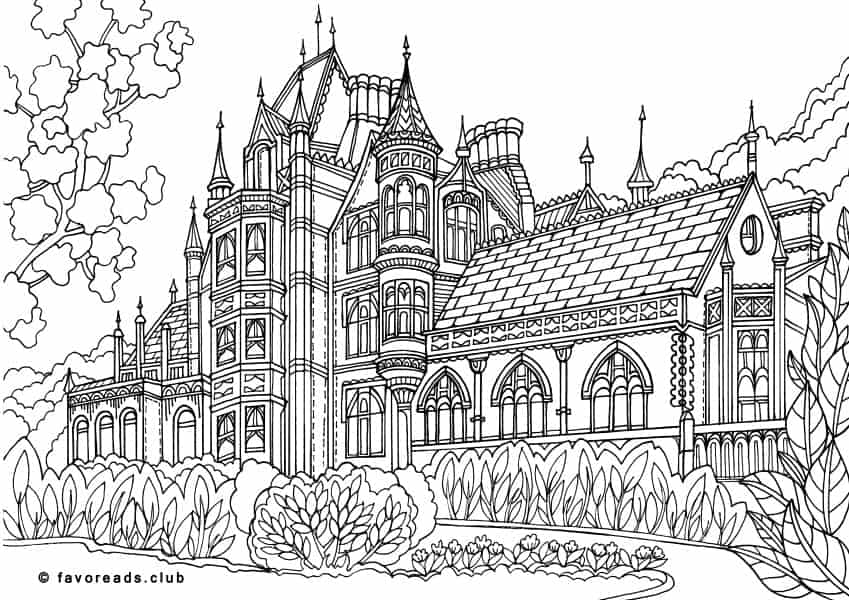 Authentic Architecture - Victorian Manor - Printable Adult Coloring Pages from Favoreads