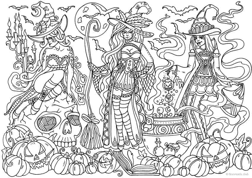 Witches - Printable Adult Coloring Pages from Favoreads
