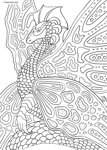 Fantasy Adventure - Dragon-Butterfly - Printable Adult Coloring Pages